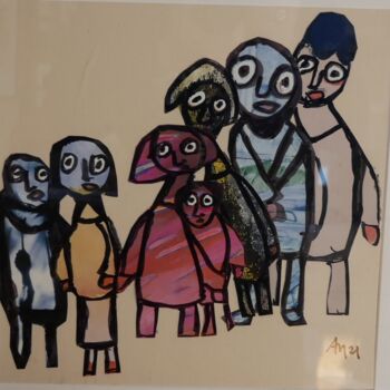 Collages titled "Quelle belle famille" by Adam Nidzgorski, Original Artwork, Collages Mounted on Cardboard