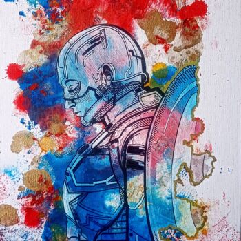 "Captain America" başlıklı Tablo Adamantine tarafından, Orijinal sanat, Mürekkep Karton üzerine monte edilmiş