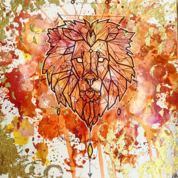 Disegno intitolato "Lion Zodiac" da Adamantine, Opera d'arte originale, Inchiostro
