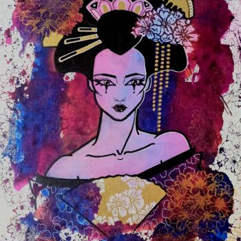 Peinture intitulée "Geisha" par Adamantine, Œuvre d'art originale, Encre