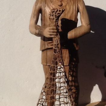 Sculpture titled "Martin pescatore" by Adam Posch, Original Artwork, Wood