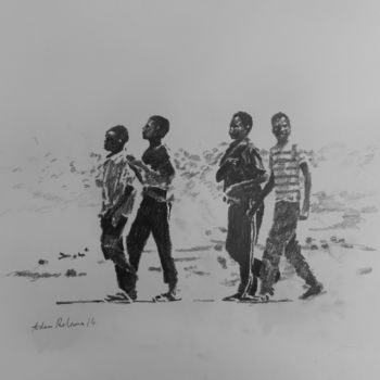 Drawing titled "The walking boys" by Adam, Original Artwork, Graphite