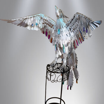 Sculpture titled "Phénix L'oiseau Lég…" by Adda Merzougui, Original Artwork, Metals