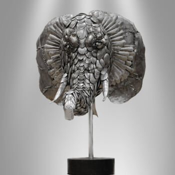 Sculpture titled "Tête D'éléphant" by Adda Merzougui, Original Artwork, Metals