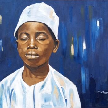 Painting titled "Tranquility in Blue" by Adebayo Temitop Emmanuel, Original Artwork, Oil