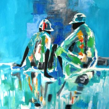 Painting titled "conversation-24x36i…" by Benedict Adedipe, Original Artwork, Oil