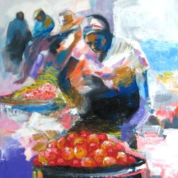 Painting titled "Market" by Benedict Adedipe, Original Artwork, Acrylic