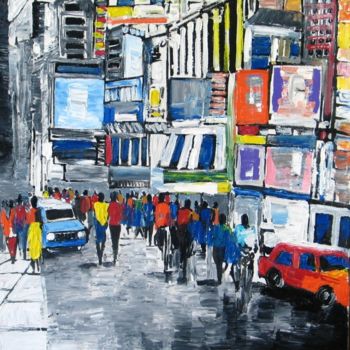 Painting titled "Street scene" by Benedict Adedipe, Original Artwork, Acrylic