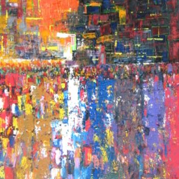 Painting titled "The Crowd" by Benedict Adedipe, Original Artwork, Oil