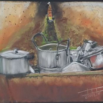 Painting titled "Pots and pans" by Adel Fahmi, Original Artwork, Pastel