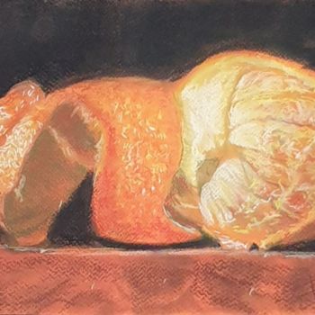 Painting titled "Peeling mandarin" by Adel Fahmi, Original Artwork, Pastel