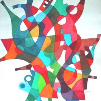 Painting titled "composition abstrai…" by Adel Najah, Original Artwork, Oil