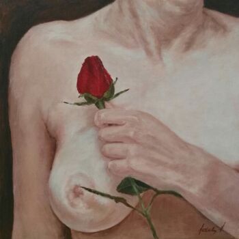 Peinture intitulée "Woman with a rose" par Adela V, Œuvre d'art originale, Huile Monté sur Carton