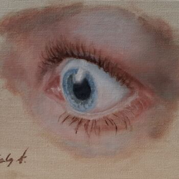 Pintura titulada "Realistic eye oil p…" por Adela V, Obra de arte original, Oleo Montado en Cartulina