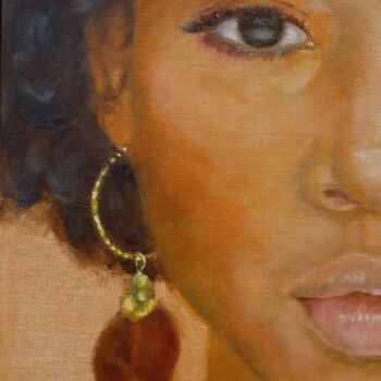 Painting titled "Woman with earring" by Adela V, Original Artwork, Oil Mounted on Wood Panel