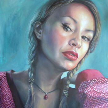 Painting titled "Blue days, young wo…" by Adelacreative, Original Artwork, Oil