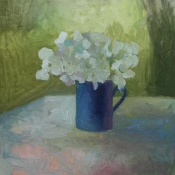 Painting titled "синий кувшин с белы…" by Adel, Original Artwork, Oil