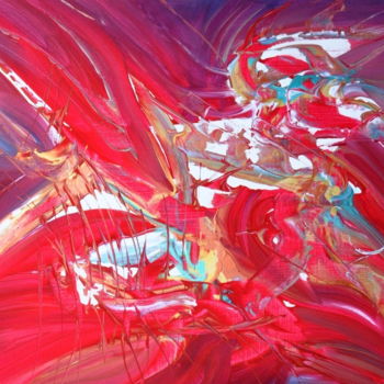 Картина под названием "Le rouge d'une mer" - Adelia Martins, Подлинное произведение искусства, Акрил Установлен на Деревянна…