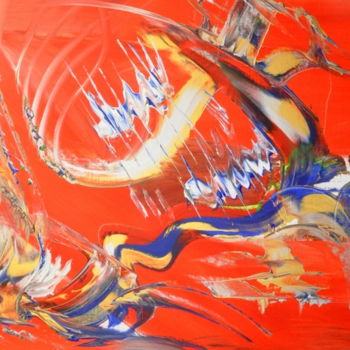 Painting titled "Le rouge de mon être" by Adelia Martins, Original Artwork, Acrylic Mounted on Wood Stretcher frame