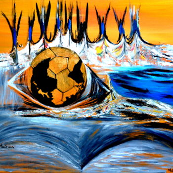 Painting titled "Le ballon d'or" by Adelia Martins, Original Artwork, Acrylic Mounted on Wood Stretcher frame