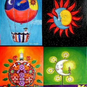 Peinture intitulée "Viento-Luna collage" par Adelina Reyes, Œuvre d'art originale