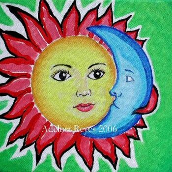 Painting titled "Ella sol y el luna" by Adelina Reyes, Original Artwork