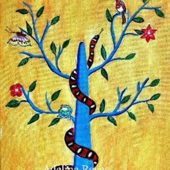 Painting titled "El árbol azul" by Adelina Reyes, Original Artwork