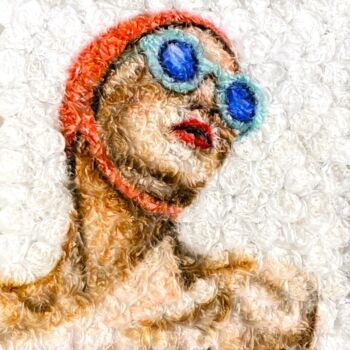 Painting titled "Swimming" by Adeline Dutel, Original Artwork, Paper Mounted on Wood Stretcher frame