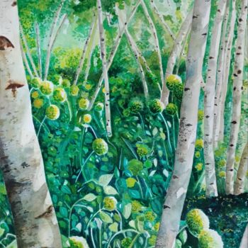 「Birch trees」というタイトルの絵画 Adeline-Julie Baesによって, オリジナルのアートワーク, 水彩画