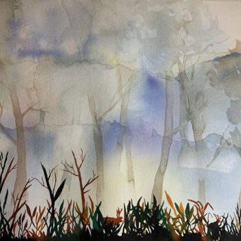 Ζωγραφική με τίτλο "Dans la Forêt" από Aline Demarais, Αυθεντικά έργα τέχνης, Ακουαρέλα