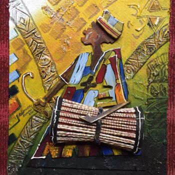 Colagens intitulada "African drummer" por Adenuga Adebusola, Obras de arte originais, Colagens