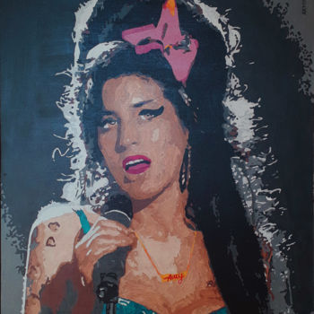 Peinture intitulée "Amy Winehouse live" par Ademoreira, Œuvre d'art originale, Acrylique Monté sur Panneau de bois