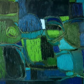 Pittura intitolato "Espace bleu" da Adil Rabih, Opera d'arte originale, Olio Montato su Telaio per barella in legno