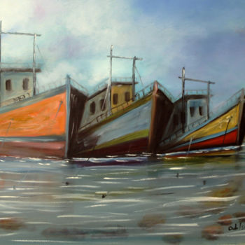 Peinture intitulée "os-barcos-2-oleo-55…" par Adilson Pinto, Œuvre d'art originale