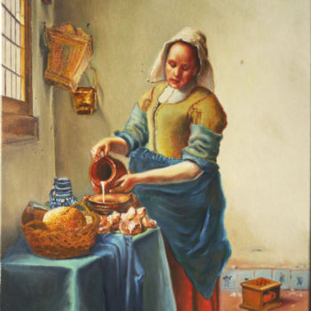Картина под названием "Reproduction Vermee…" - Adina Lupan, Подлинное произведение искусства, Масло Установлен на Деревянная…