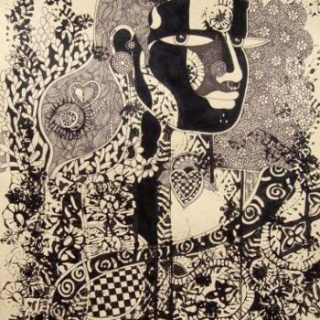 Malerei mit dem Titel "WOMEN in BLACK" von Bolgum Nagesh Goud, Original-Kunstwerk