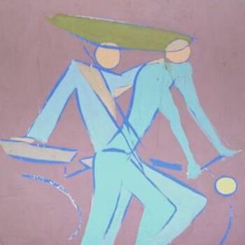 Painting titled "Cyclistes" by Adka, Original Artwork