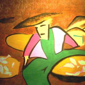 Картина под названием "Marché au poisson -…" - Adka, Подлинное произведение искусства
