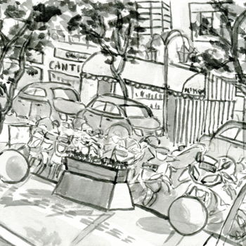 Drawing titled "Street View" by Billy Pratama Sunarta, Original Artwork, Ink