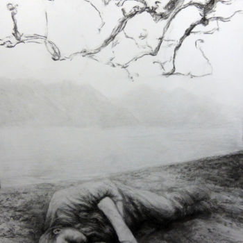 Rysunek zatytułowany „si le lac” autorstwa Sébastien Bocquet, Oryginalna praca, Węgiel drzewny