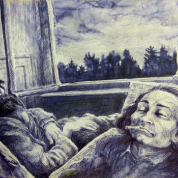 Dessin intitulée "Artaud & Nietzsche" par Sébastien Bocquet, Œuvre d'art originale, Stylo à bille