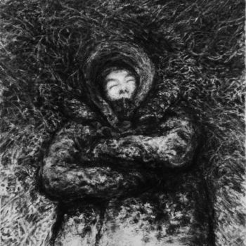 「l'herbe fraîche」というタイトルの描画 Sébastien Bocquetによって, オリジナルのアートワーク, 木炭