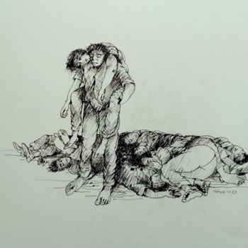 Drawing titled "Sabra & Shatela 11" by Adnan Yahya, Original Artwork, Ink