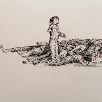 Zeichnungen mit dem Titel "Sabra & Shatela 12" von Adnan Yahya, Original-Kunstwerk, Öl