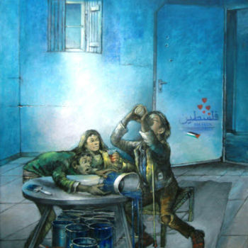 Painting titled "Encampment - Palest…" by Adnan Yahya, Original Artwork, Oil