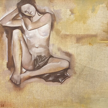 Painting titled "Nude on the artist'…" by Nandi Veseli, Original Artwork, Oil Mounted on Wood Stretcher frame