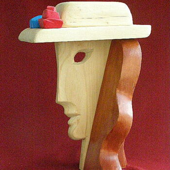 Skulptur mit dem Titel "Lady in a hat with…" von Adolf Neystat, Original-Kunstwerk, Holz