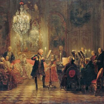 Pittura intitolato "Concert de flûte de…" da Adolph Von Menzel, Opera d'arte originale, Olio