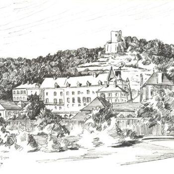 Drawing titled "La Roche Guyon (Val…" by Adolphe Cabon, Original Artwork