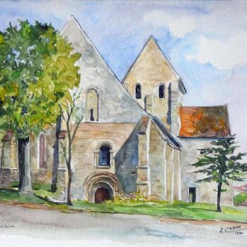 Peinture intitulée "Eglise de Vaux-sur-…" par Adolphe Cabon, Œuvre d'art originale